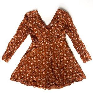 Altar'd State Brown Floral Print Long Sleeve V Neck Dress - M